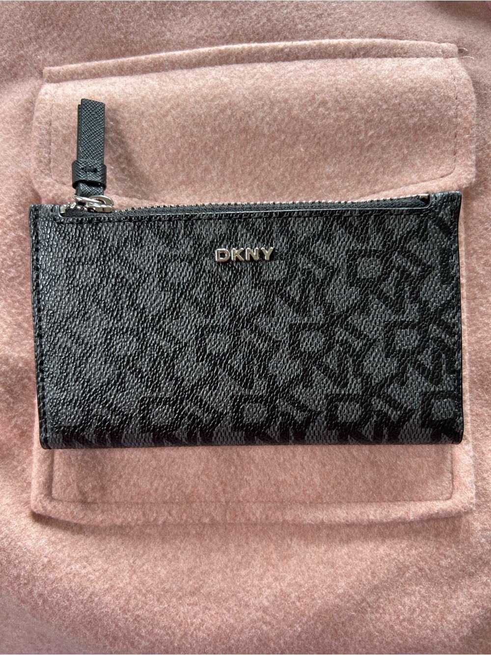 DKNY Black Monogram Zip Wallet